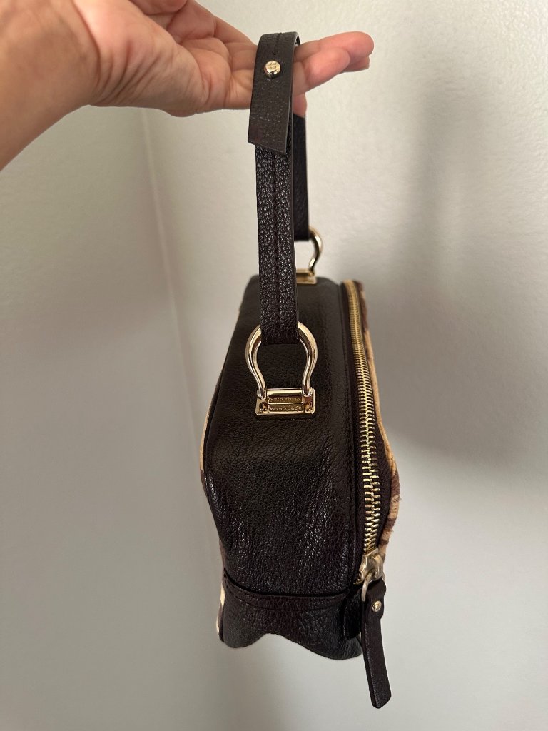 Kate Spade Animal Print Fabric Brown Pebbled Leather Gold Preppy Chic O/S — image 5 of 8